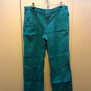 Athleta linen cargo pants turquoise